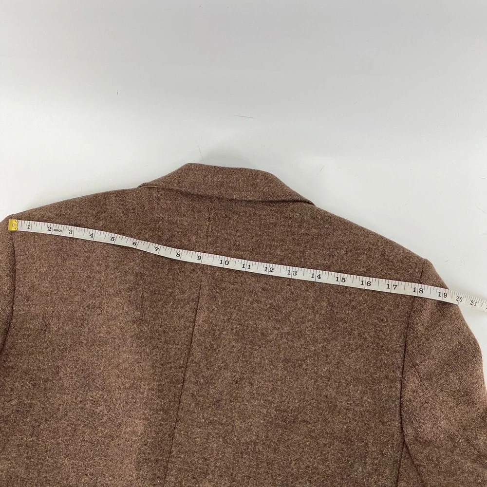 Farah Vintage Mens 40L Brown Wool Tweed Blazer Suede Elbow Patches Made in USA